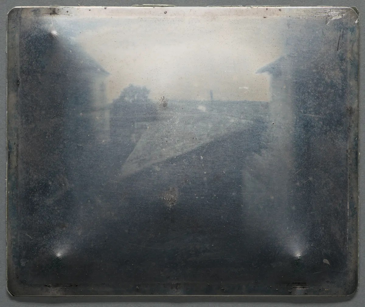 Nicéphore Niépce, View from the Window at Le Gras: a faint view of rooftops fixed on a pewter plate